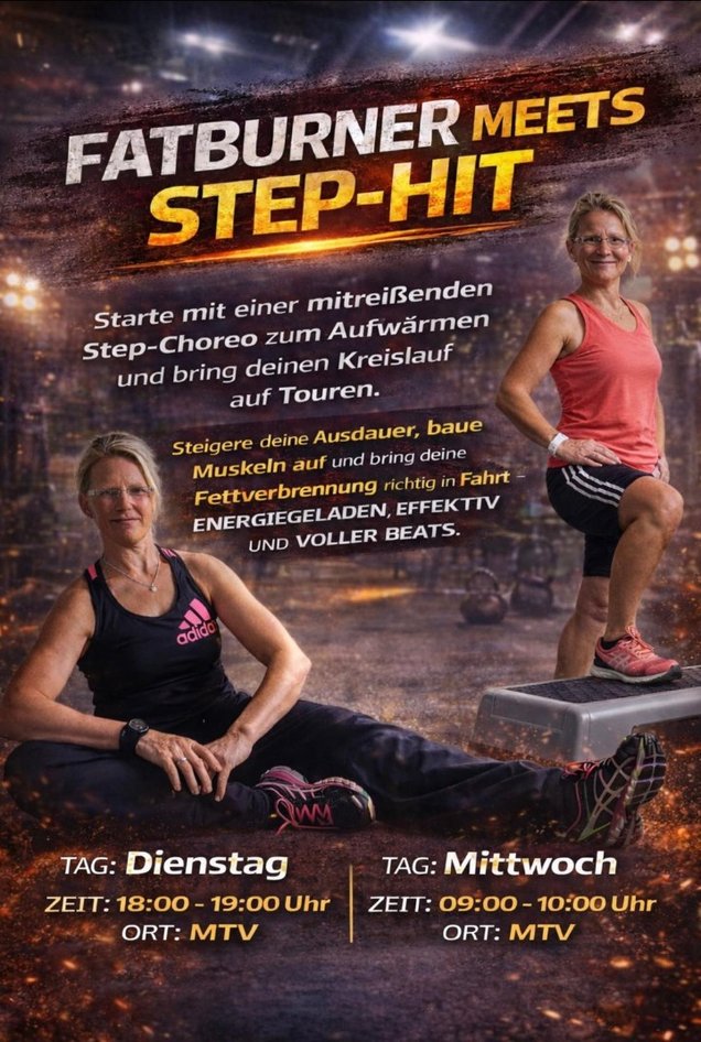 Flyer Fatburner meets Step-HIT – Fitnesskurs beim MTV Salzgitter in Salzgitter-Bad, dienstags und mittwochs